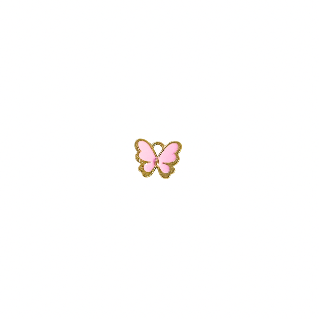 Pink Enamel Butterfly Gold Charm