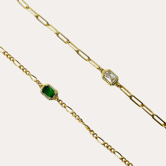 Bella | Green Charm 14K Gold filled Figaro Chain Bracelet