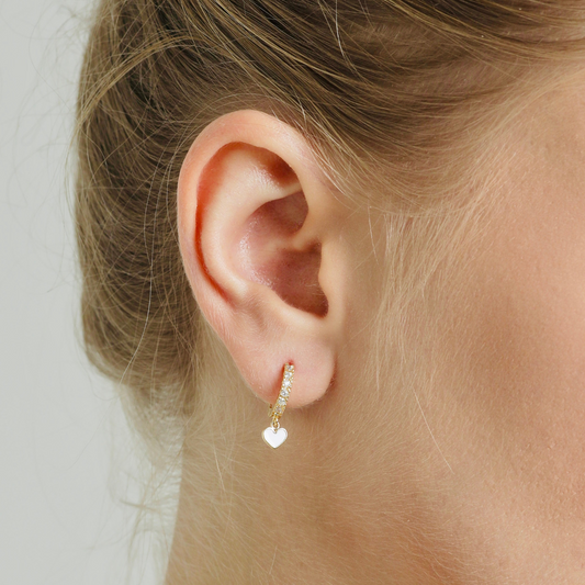 Heather | 14K Gold Vermeil White Heart Pave Huggies