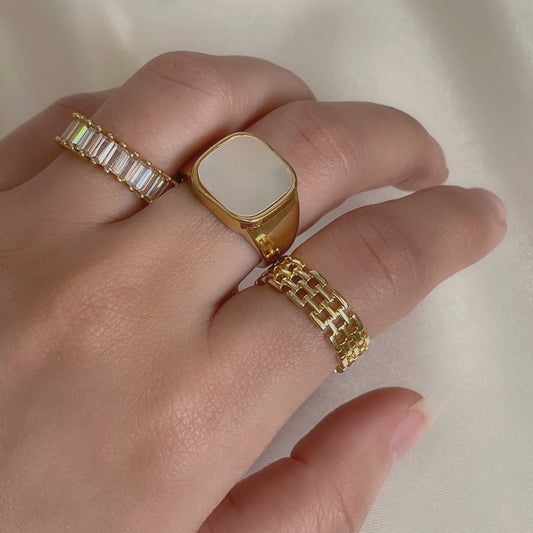 Jane | 14K Gold filled Square Pearl Inlay Ring