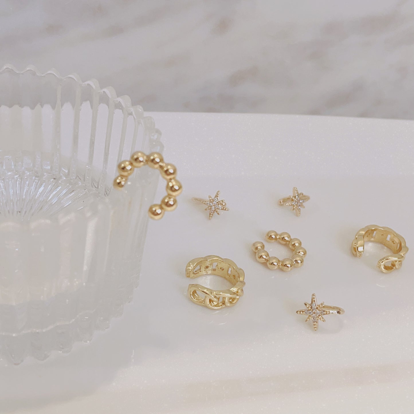 Betty | 14K Gold Plated Beaded Cuff Earrings