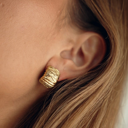 Gia Earrings | Mini Texture Ribbed Hoop Stud Gold PVD