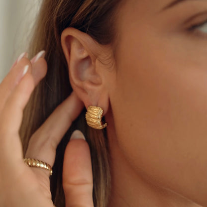 Gia Earrings | Mini Texture Ribbed Hoop Stud Gold PVD
