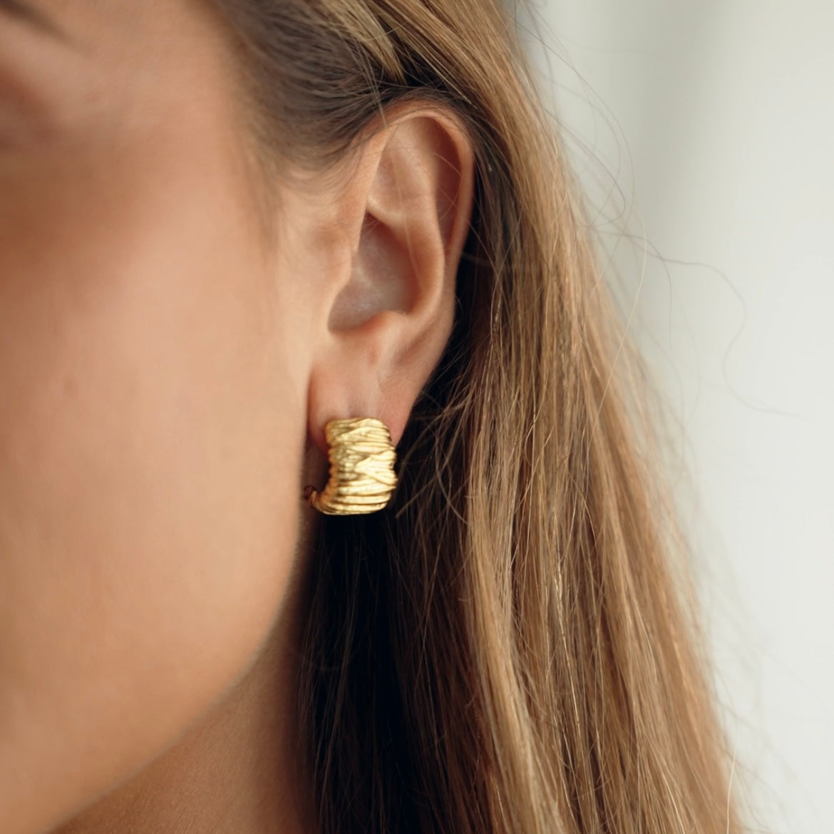 Gia Earrings | Mini Texture Ribbed Hoop Stud Gold PVD