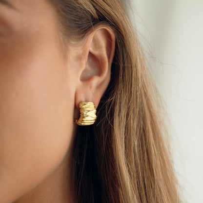 Gia Earrings | Mini Texture Ribbed Hoop Stud Gold PVD