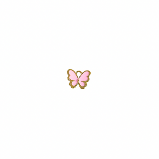 Pink Enamel Butterfly Gold Charm