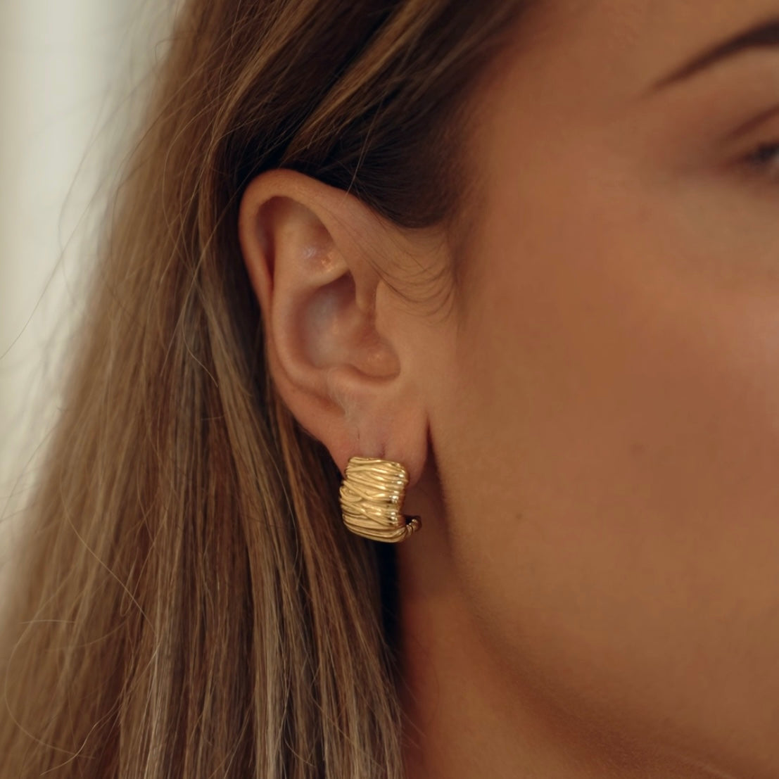 Gia Earrings | Mini Texture Ribbed Hoop Stud Gold PVD