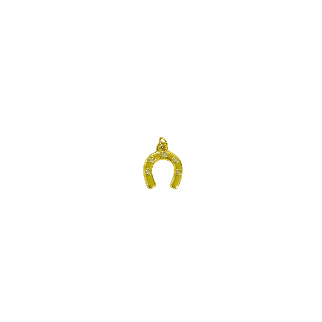CZ Gem Gold Horseshoe Charm