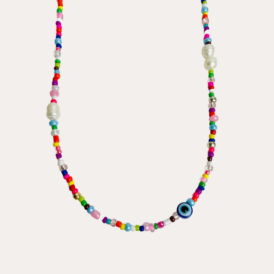 Evil Eye Beaded Colorful Pearl Necklace