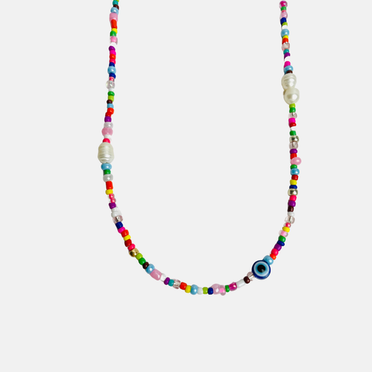 Evil Eye Beaded Colorful Pearl Necklace