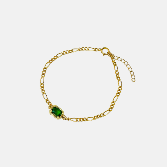 Green Charm 14K Gold filled Figaro Chain Bracelet