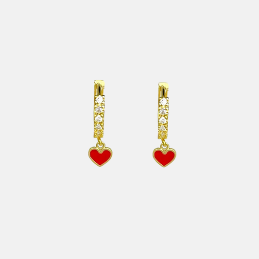 Heather | 14K Gold Vermeil Red Heart Pave Huggies