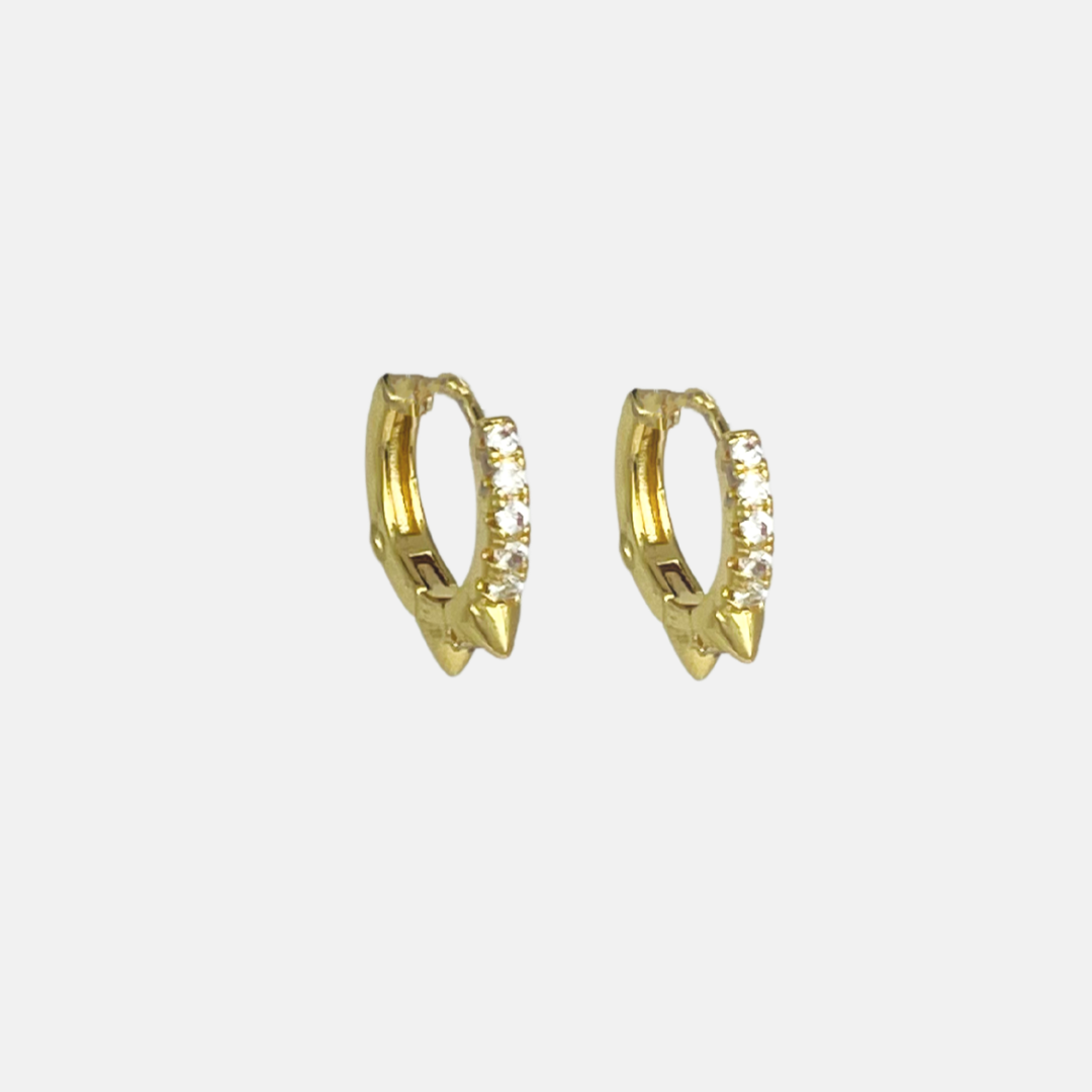 Maggie | 14K Gold Vermeil Pave three Spike Huggie Earring