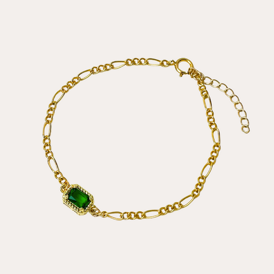 Green Charm 14K Gold filled Figaro Chain Bracelet