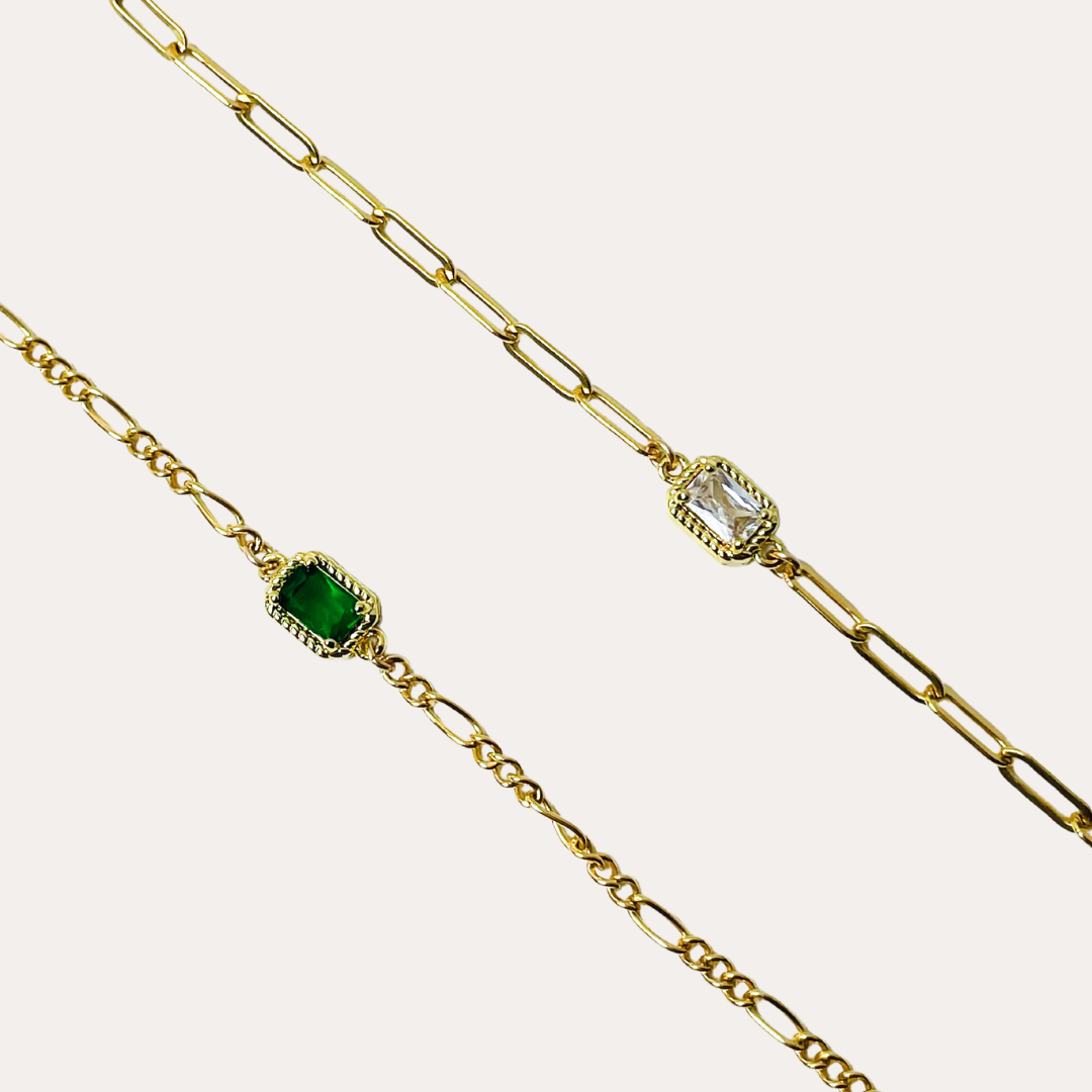 Emerald cut CZ Charm 14K Gold filled Paperclip Chain Bracelet