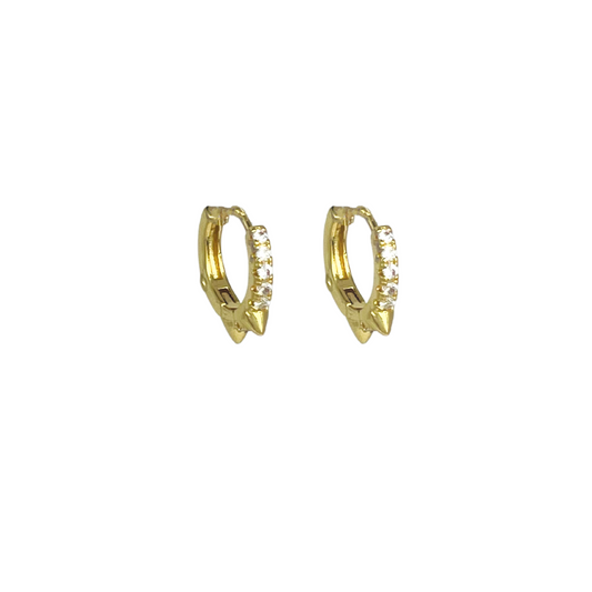 Maggie | 14K Gold Vermeil Pave three Spike Huggie Earring