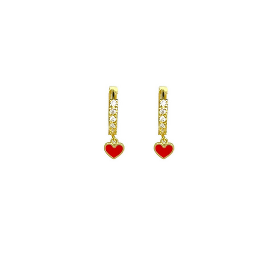 Heather | 14K Gold Vermeil Red Heart Pave Huggies