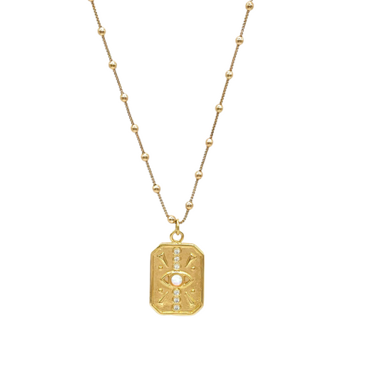 Ella | 14K Gold filled Opal Evil Eye Tarot Card Necklace