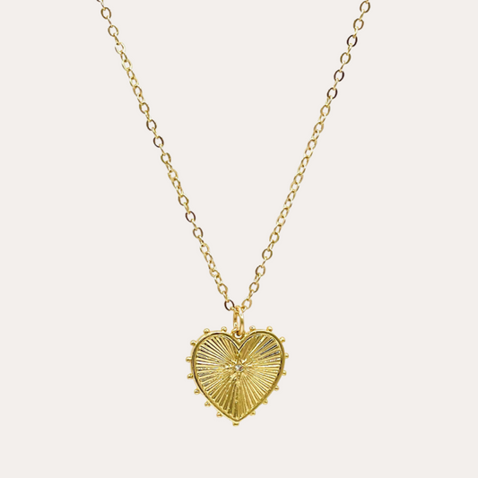 Heather | 14K Gold filled Cz Heart Sunburst Necklace
