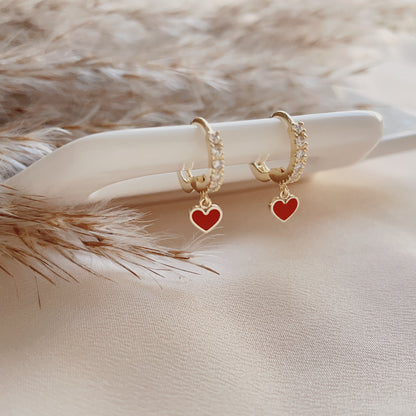 Heather | 14K Gold Vermeil Red Heart Pave Huggies