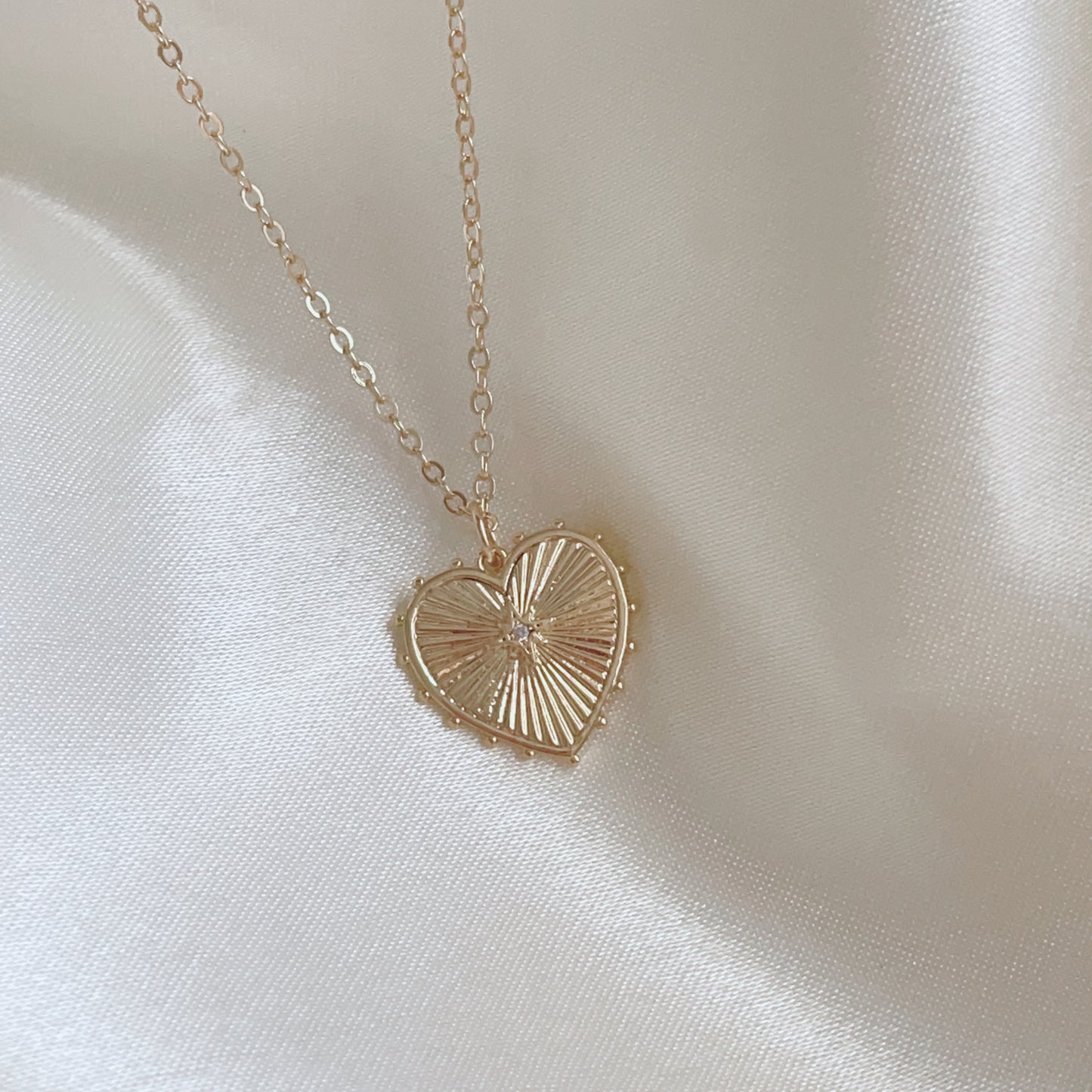 Heather | 14K Gold filled Cz Heart Sunburst Necklace
