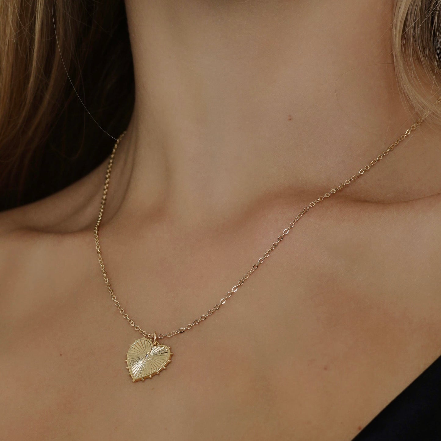 Heather  14K Gold filled Cz Heart Sunburst Necklace – Nodory