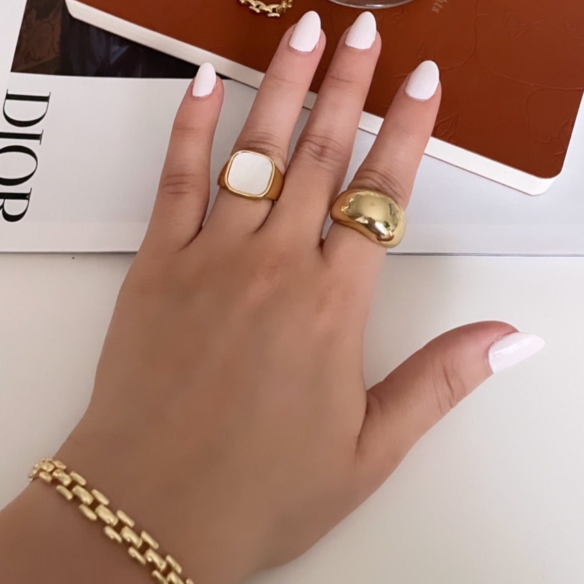 Jane | 14K Gold filled Square Pearl Inlay Ring